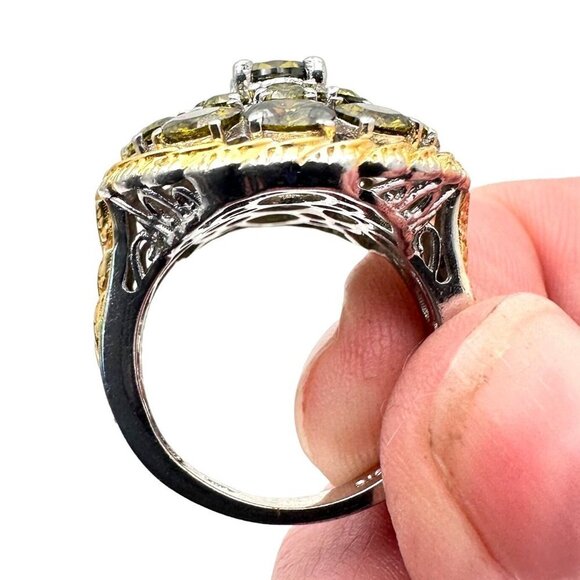 Estate Vintage Karis Green Gemstone Sterling Silver 925 Statement Ring Size 8 - Picture 6 of 11